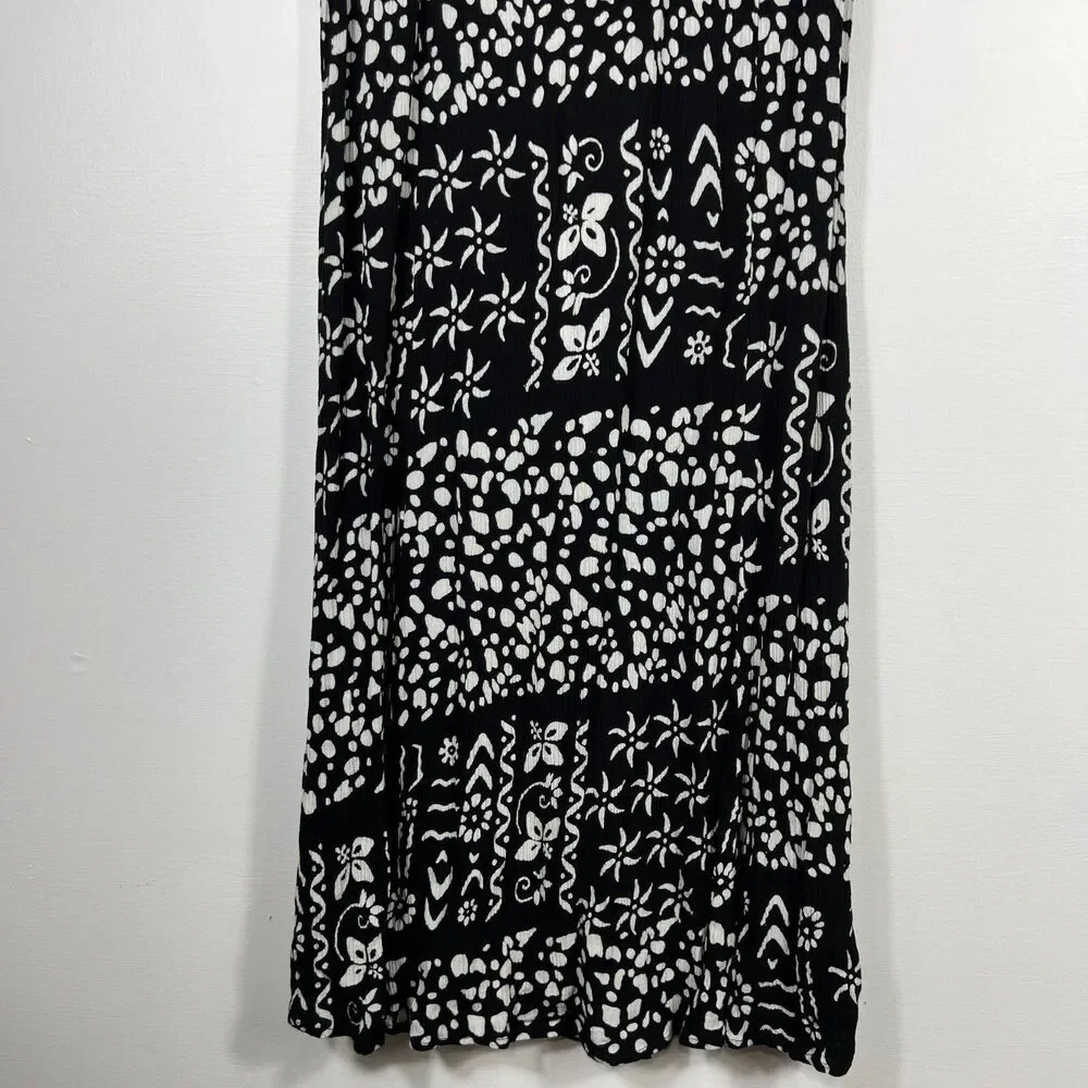 Buster N Bogi Dress 0X Black White Batik Button Front Sleeveless Flowy Floral - Picture 6 of 15